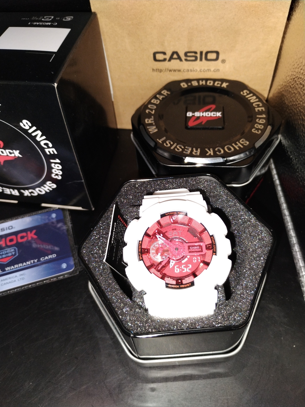 Casio White G-Shock with Red Dial